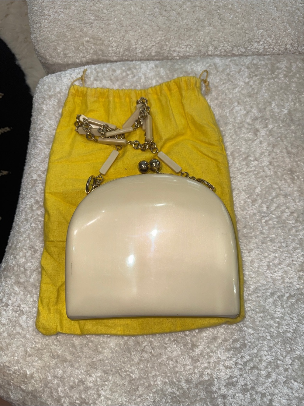 Cream Dome Clutch with Gold Chain Strap
